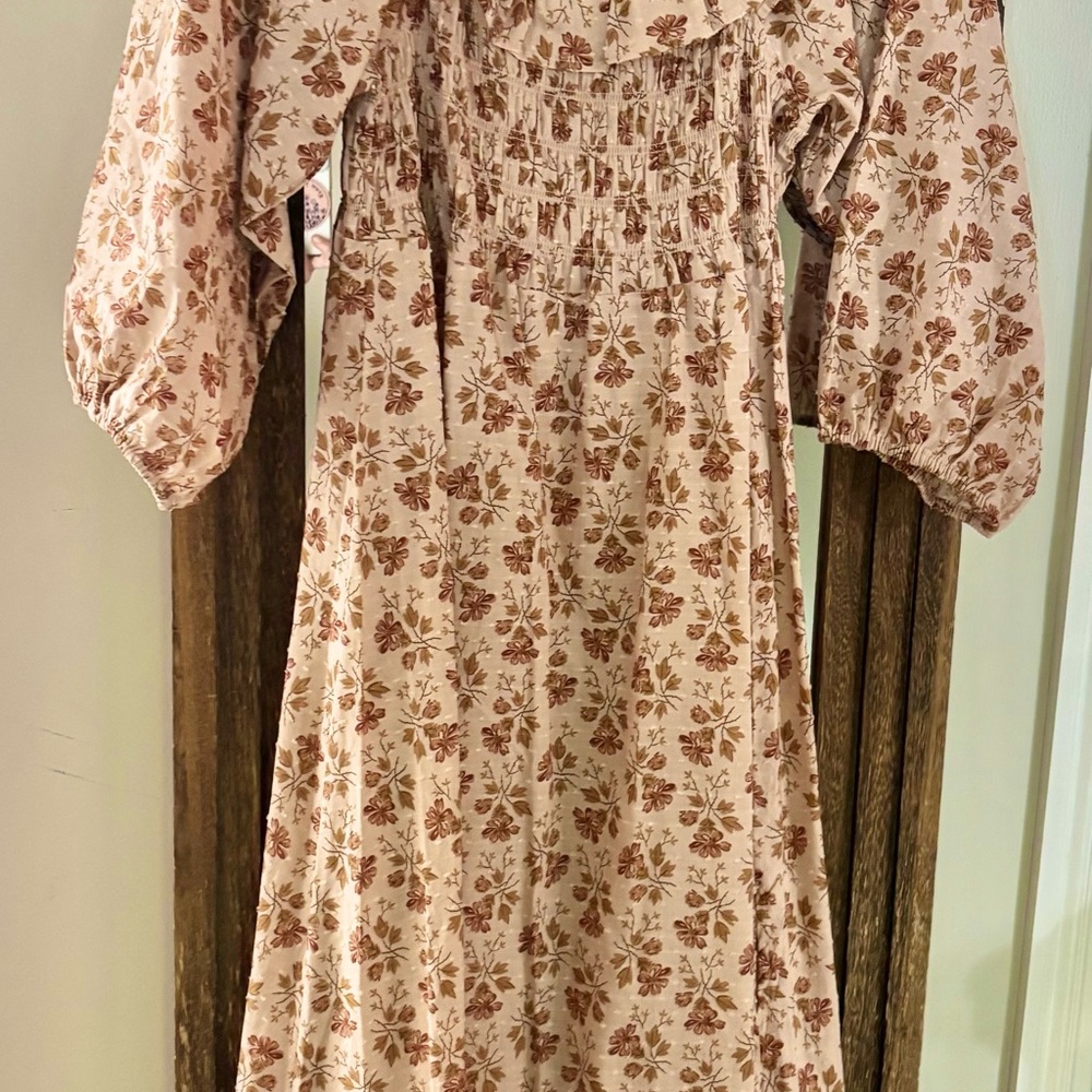 Rylee + Cru Brown Orange Pleated Tie Front Sundress - Picture 3 of 3